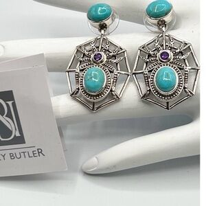 🎃NICKY BUTLER 925 Sterling Silver Turquoise Amethyst Spider Earrings BRAND NEW